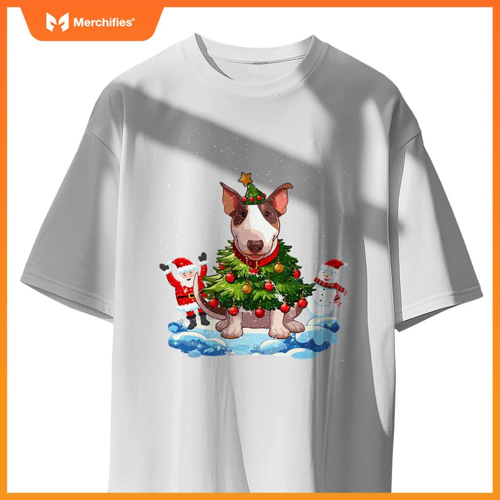 Bull Terrier Merry Christmas Tree Lights Dog X-Mas Dogs T-Shirt