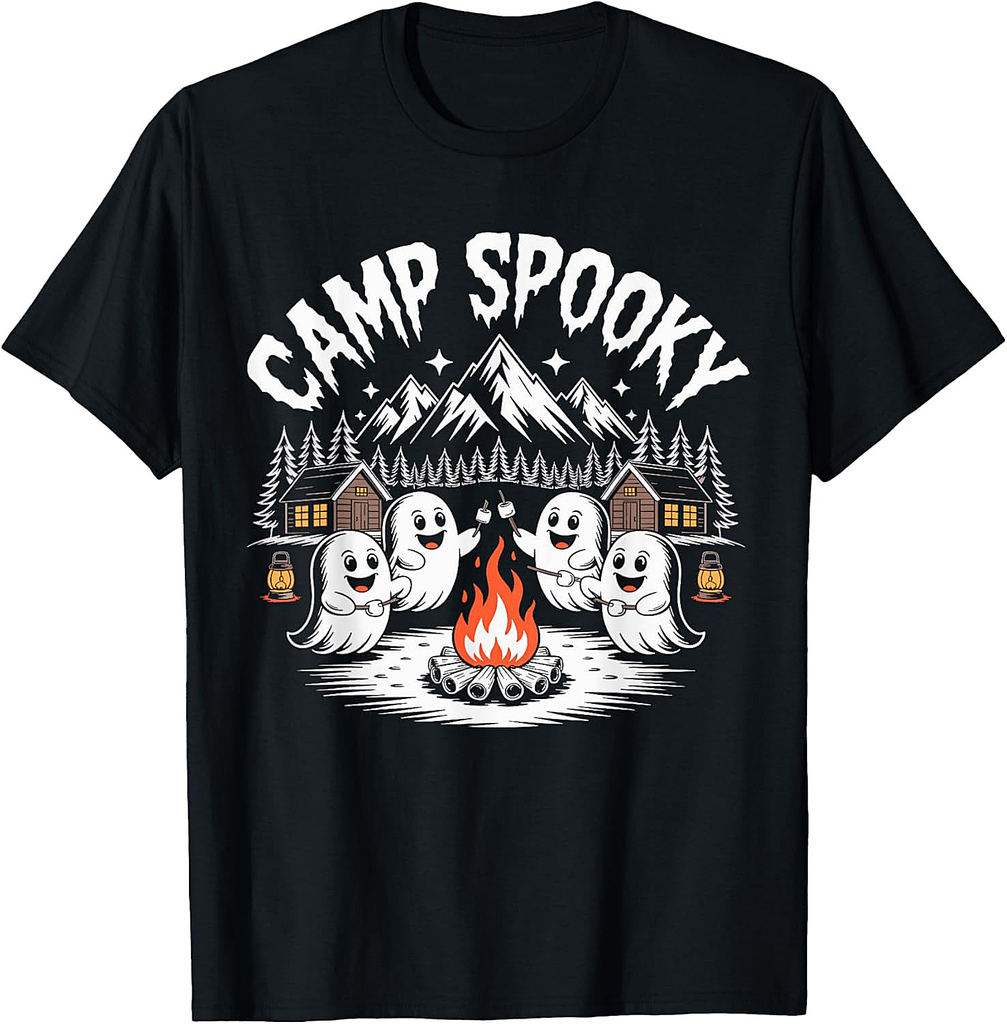 Camp Spooky Halloween Camping Hiking Men Women Kids T-Shirt
