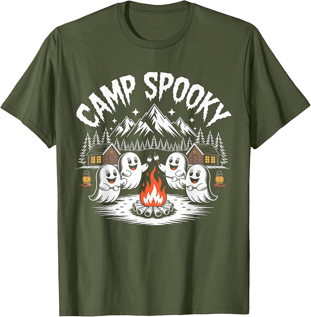 Camp Spooky Halloween Camping Hiking Men Women Kids T-Shirt
