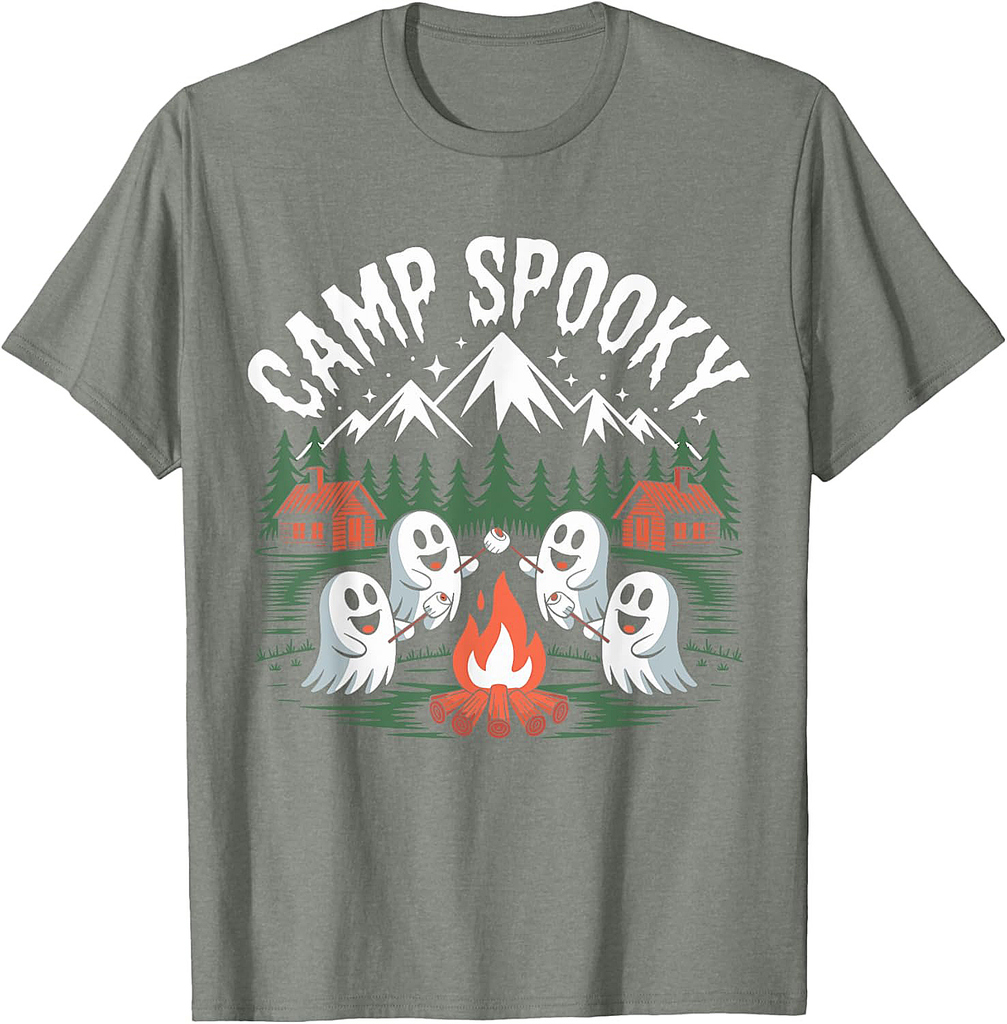 Camp Spooky Halloween Camping Hiking Men Women Kids T-Shirt