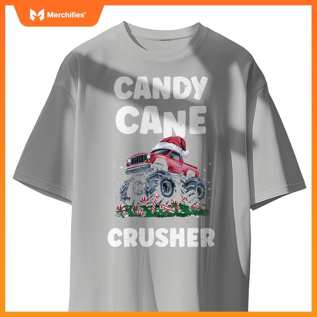 Candy Cane Crusher Cute Funny Monster Truck Christmas T-Shirt