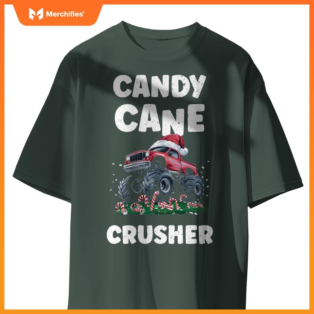 Candy Cane Crusher Cute Funny Monster Truck Christmas T-Shirt