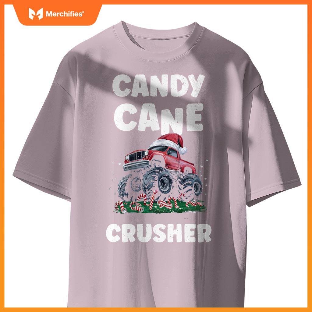 Candy Cane Crusher Cute Funny Monster Truck Christmas T-Shirt