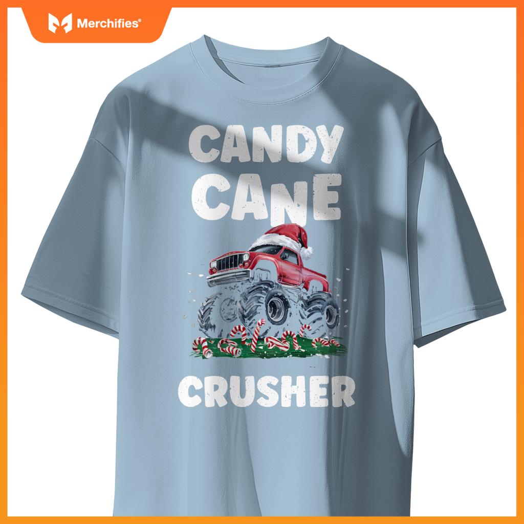 Candy Cane Crusher Cute Funny Monster Truck Christmas T-Shirt
