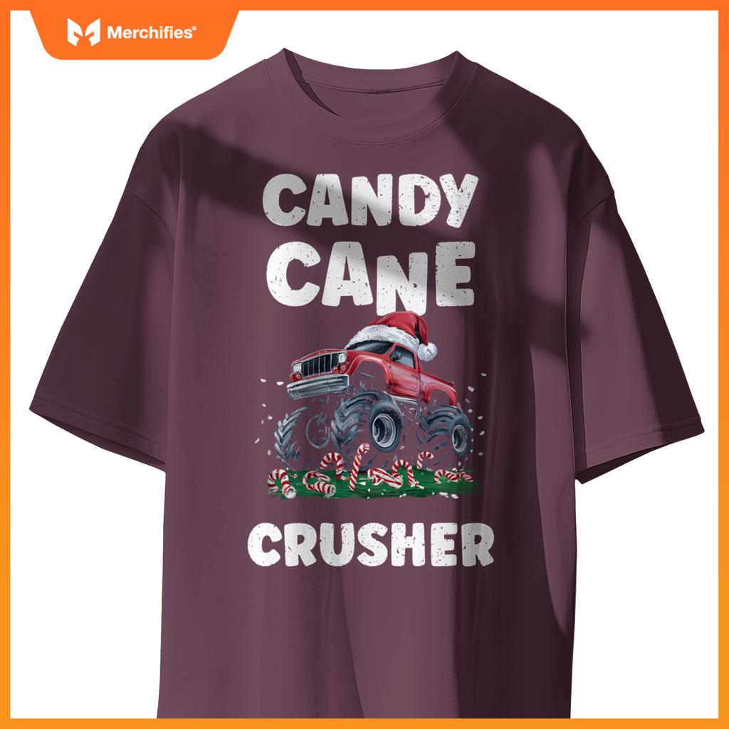 Candy Cane Crusher Cute Funny Monster Truck Christmas T-Shirt