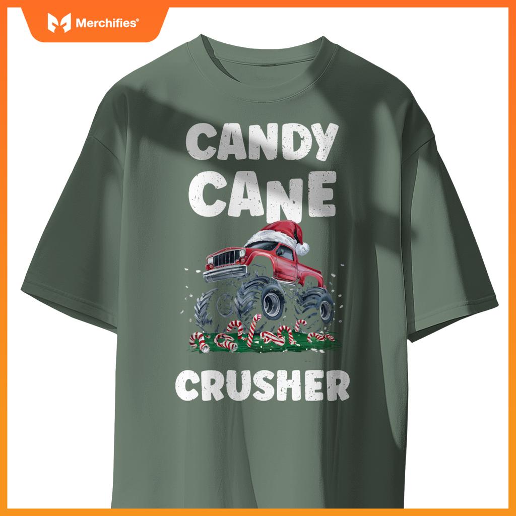Candy Cane Crusher Cute Funny Monster Truck Christmas T-Shirt