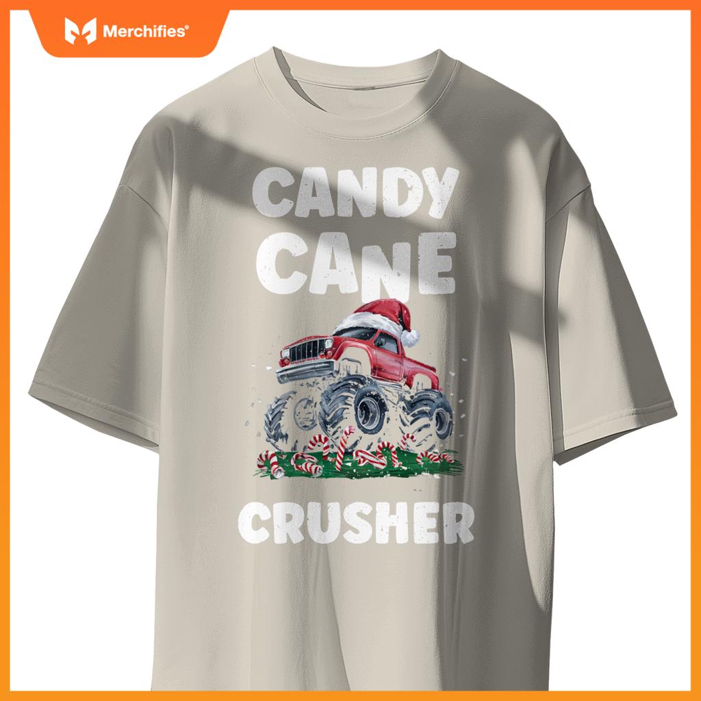 Candy Cane Crusher Cute Funny Monster Truck Christmas T-Shirt
