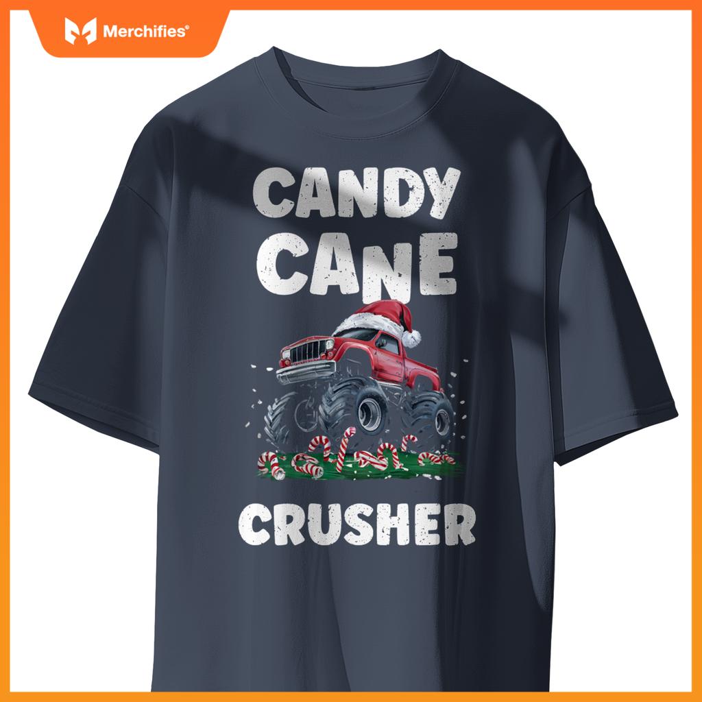 Candy Cane Crusher Cute Funny Monster Truck Christmas T-Shirt
