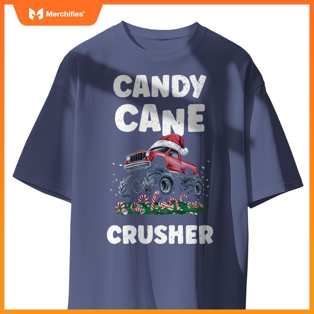 Candy Cane Crusher Cute Funny Monster Truck Christmas T-Shirt