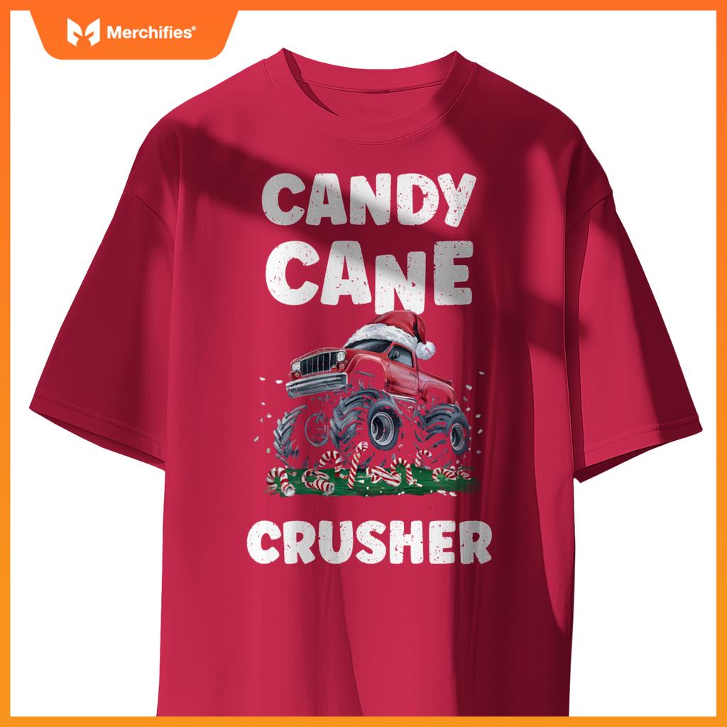 Candy Cane Crusher Cute Funny Monster Truck Christmas T-Shirt