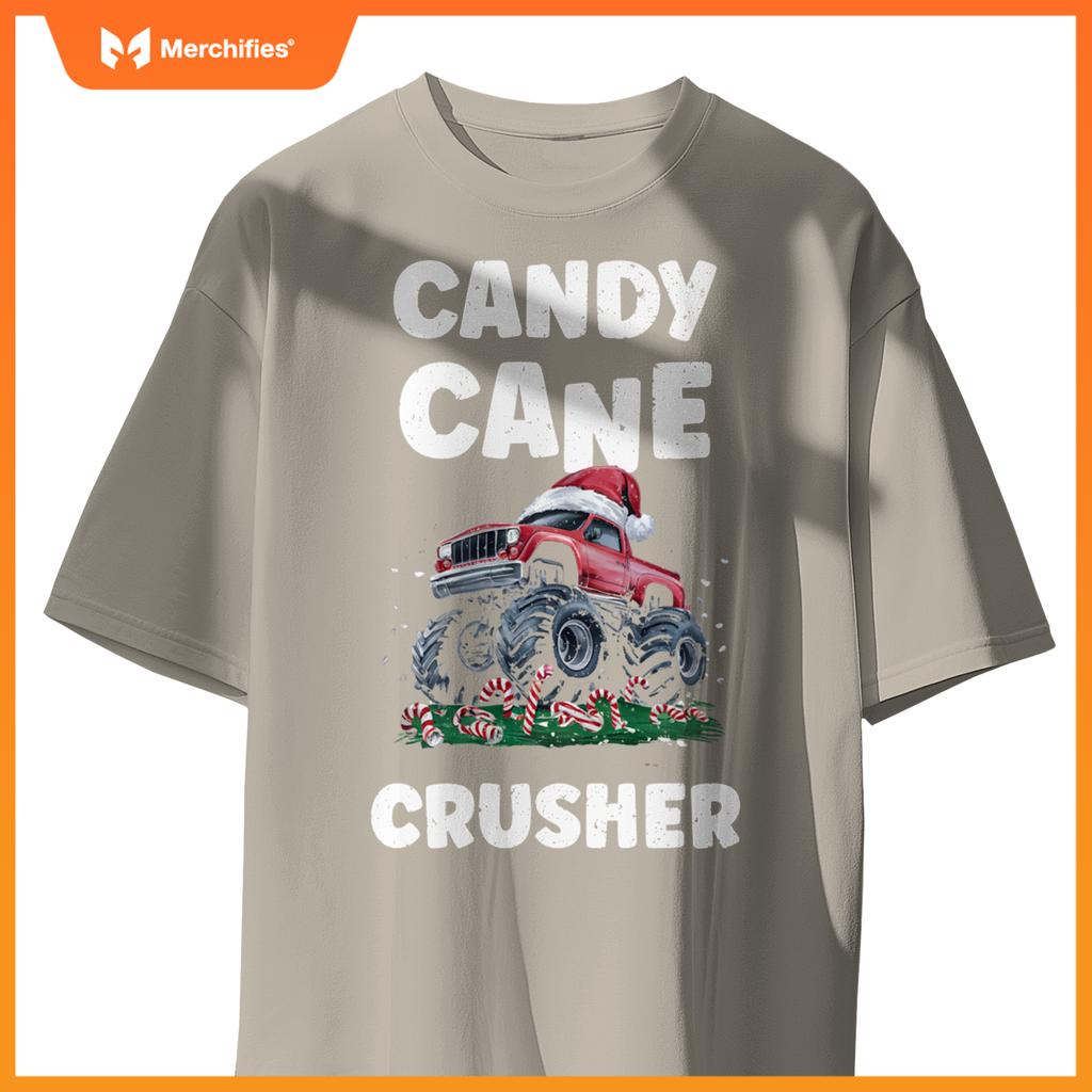 Candy Cane Crusher Cute Funny Monster Truck Christmas T-Shirt