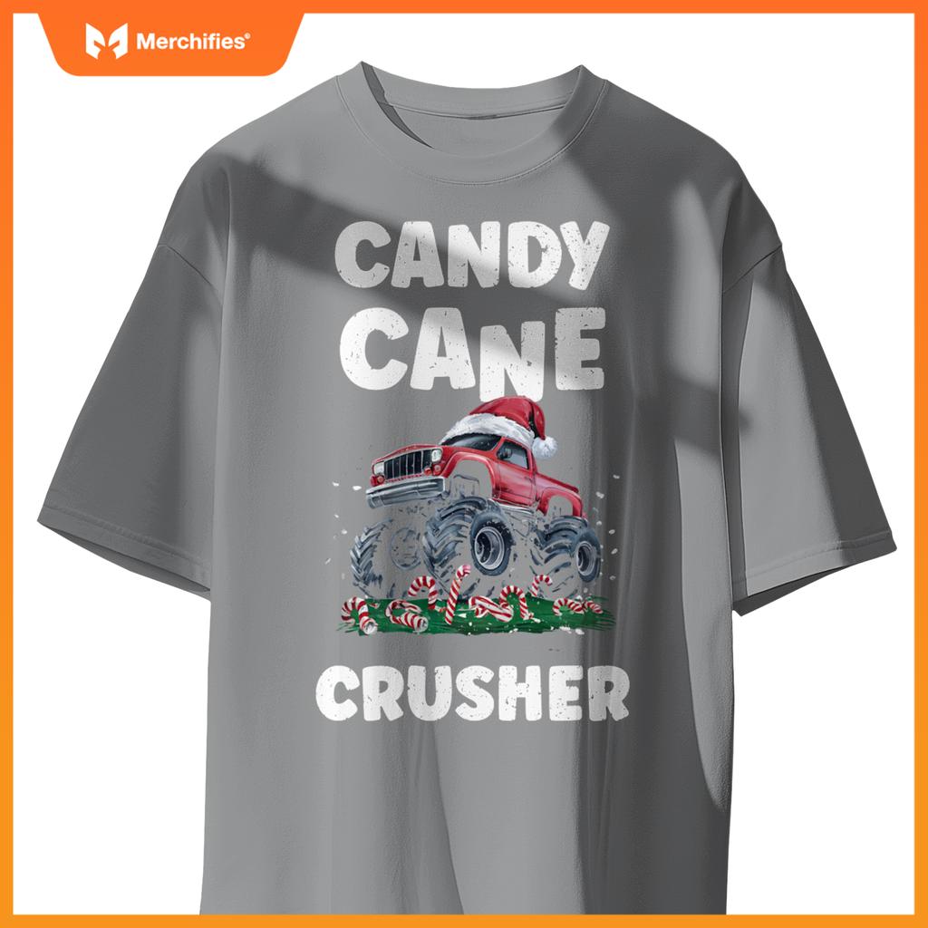 Candy Cane Crusher Cute Funny Monster Truck Christmas T-Shirt