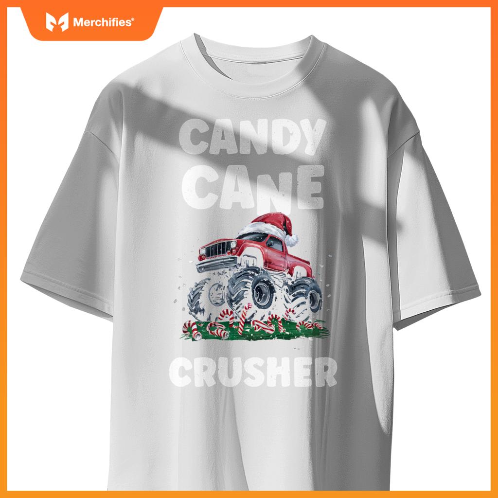 Candy Cane Crusher Cute Funny Monster Truck Christmas T-Shirt
