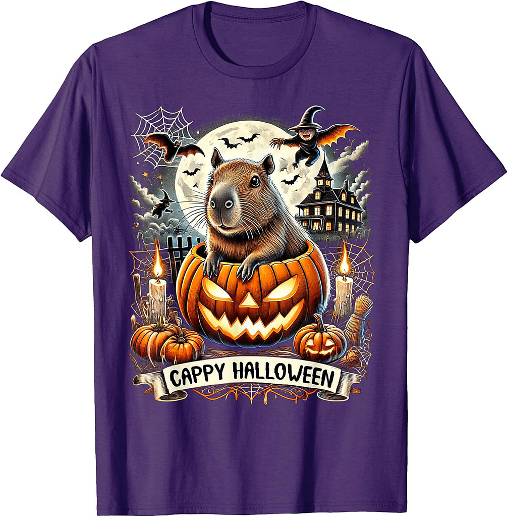 Cappy Halloween Capybara Pumpkin Spooky Scene Creepy Horror T-Shirt