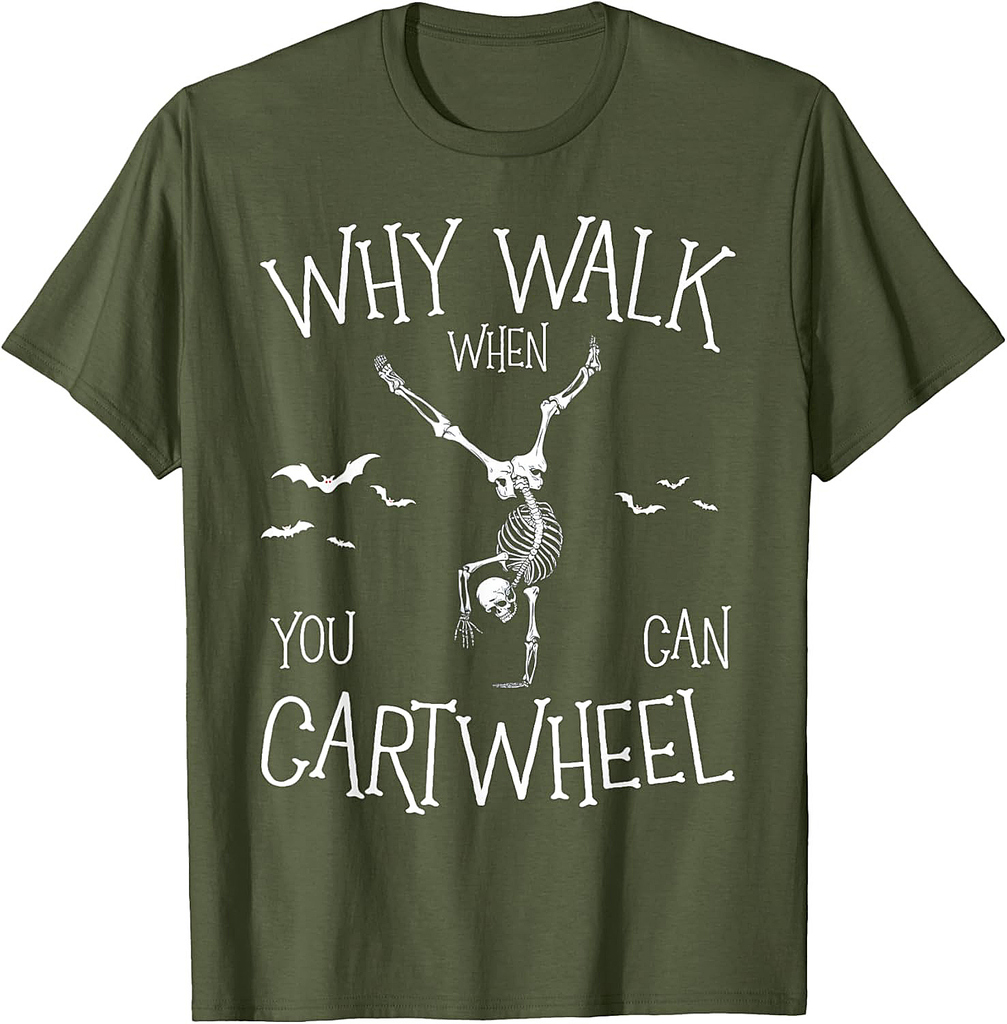 Cartwheel Gymnast Skeleton Halloween Gymnastics Kids Women T-Shirt