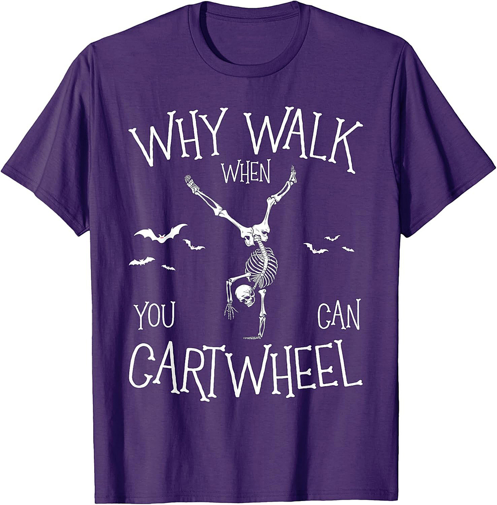 Cartwheel Gymnast Skeleton Halloween Gymnastics Kids Women T-Shirt