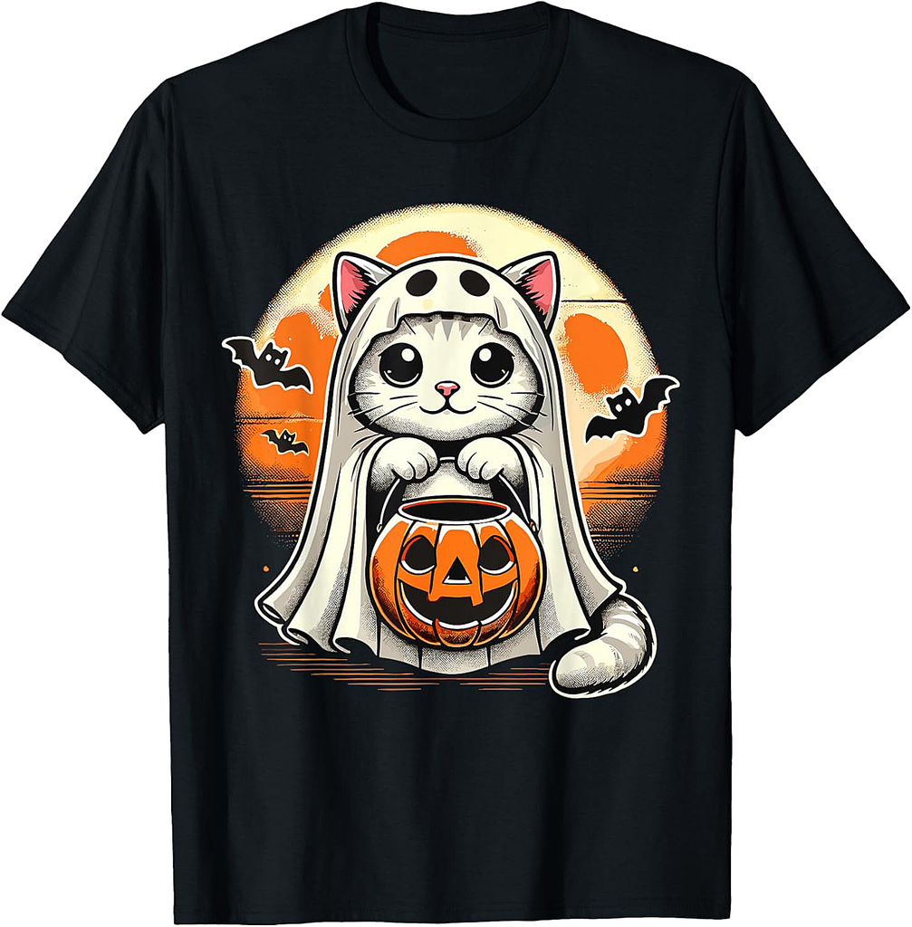 Cat Ghost Halloween Funny Cat T-Shirt
