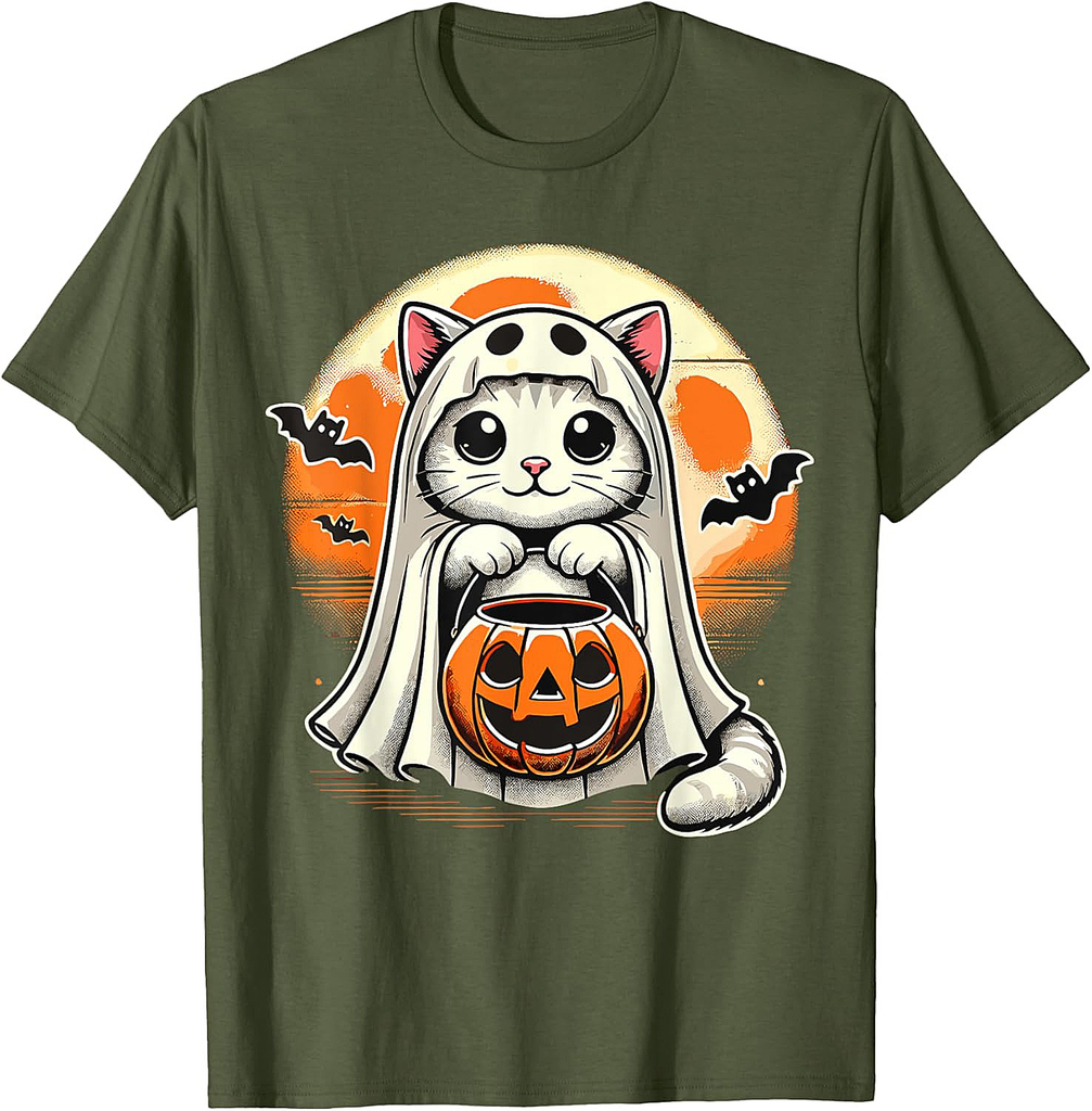Cat Ghost Halloween Funny Cat T-Shirt