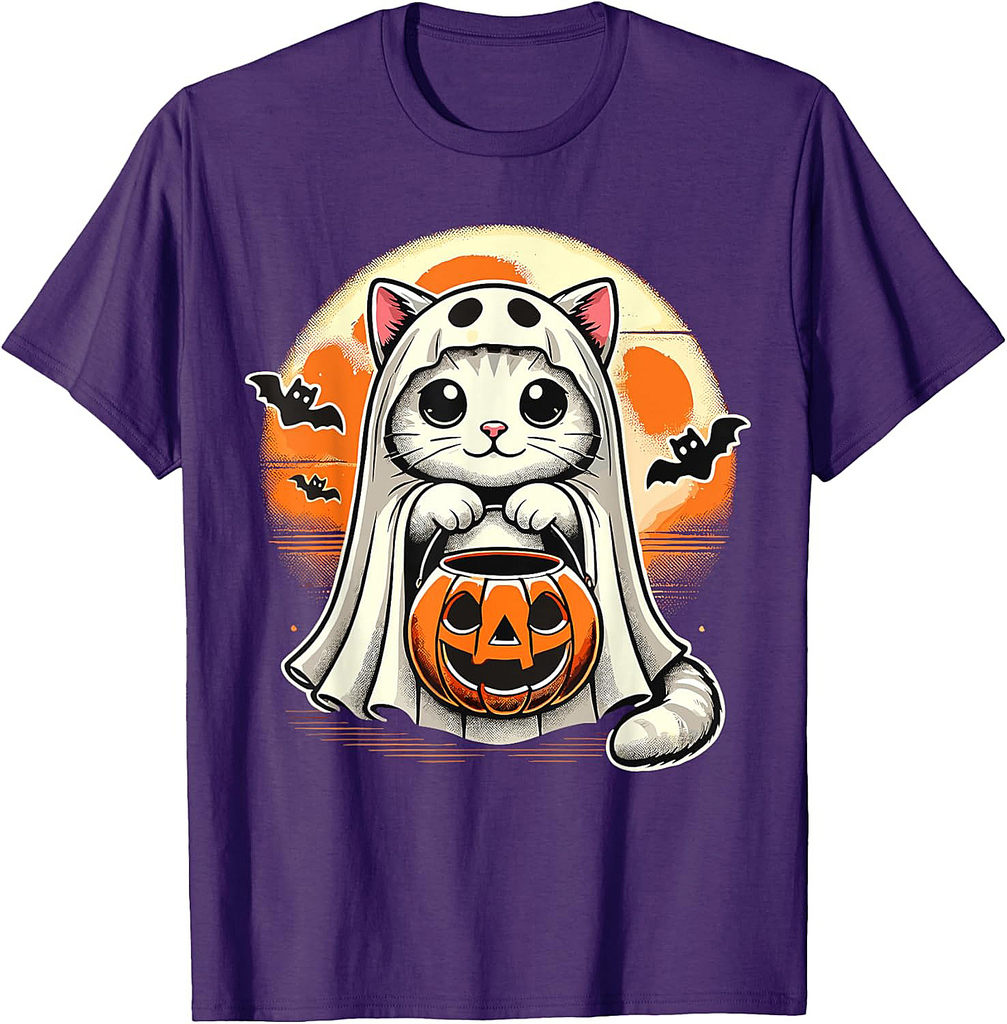 Cat Ghost Halloween Funny Cat T-Shirt