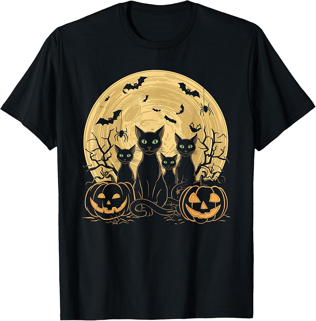 Cat Halloween Moon T-Shirt