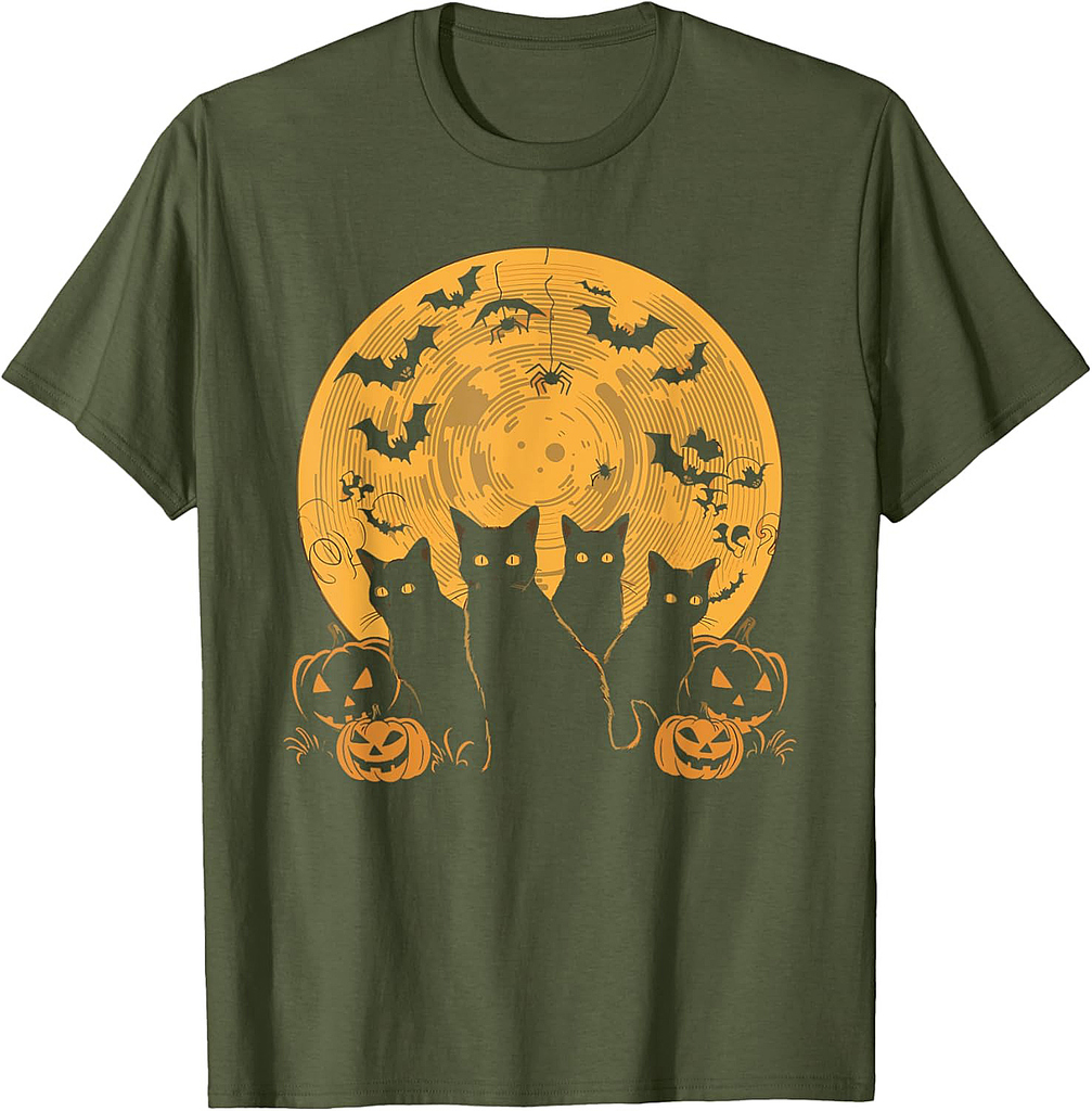 Cat Halloween Moon T-Shirt for Men Women Kids