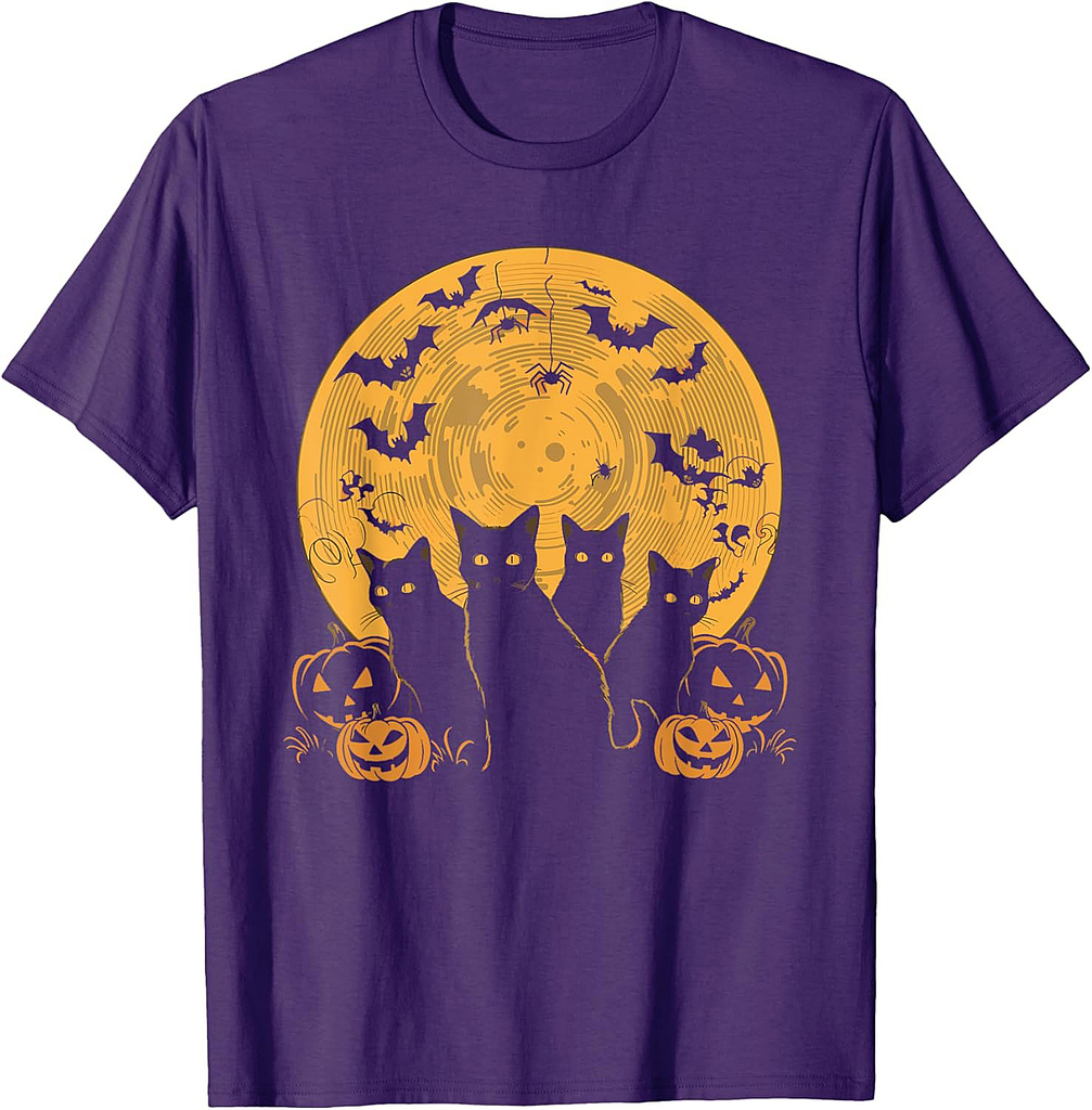 Cat Halloween Moon T-Shirt for Men Women Kids