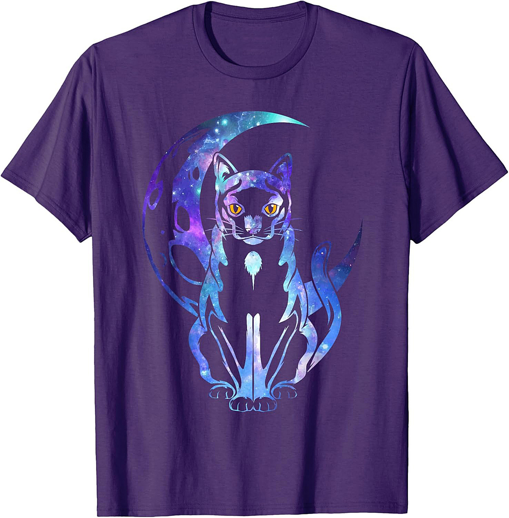 Cat Moon Tarot Card Crescent Moon And Mystical Cat Halloween Men Women T-Shirt