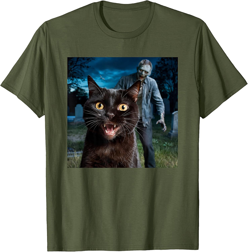 Cat and Zombie Selfie Photo Halloween for Cat Lovers T-Shirt