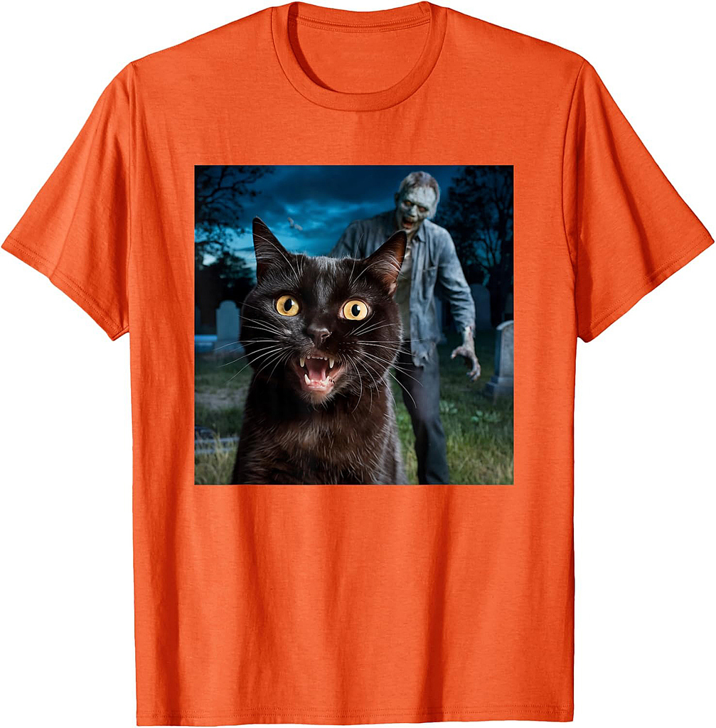 Cat and Zombie Selfie Photo Halloween for Cat Lovers T-Shirt