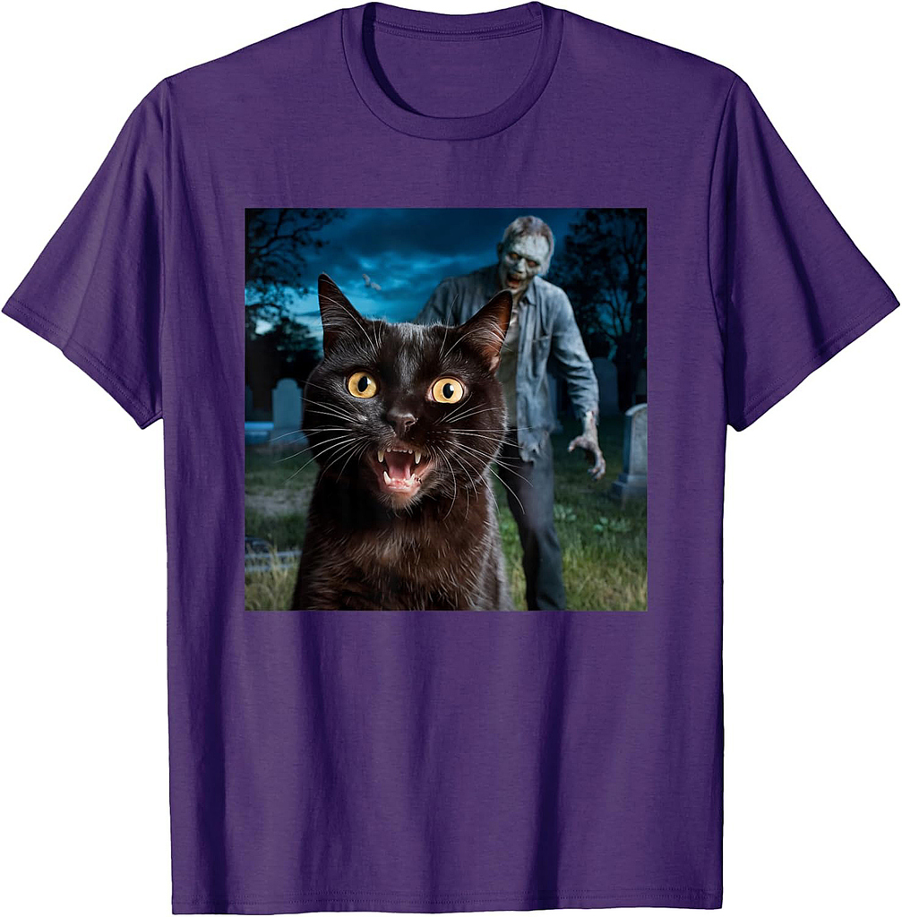Cat and Zombie Selfie Photo Halloween for Cat Lovers T-Shirt
