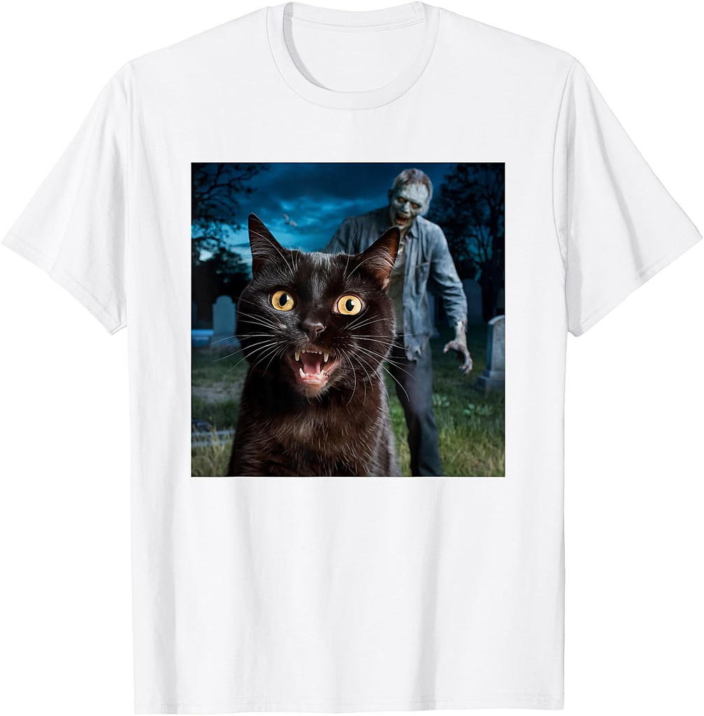 Cat and Zombie Selfie Photo Halloween for Cat Lovers T-Shirt