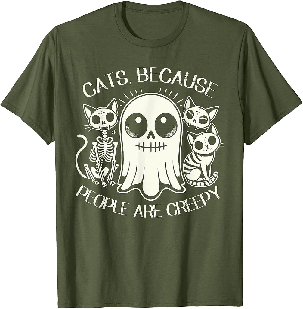 Cats Because People Are Creepy Shirt Cat Lovers Halloween Men Women Kids T-Shirt