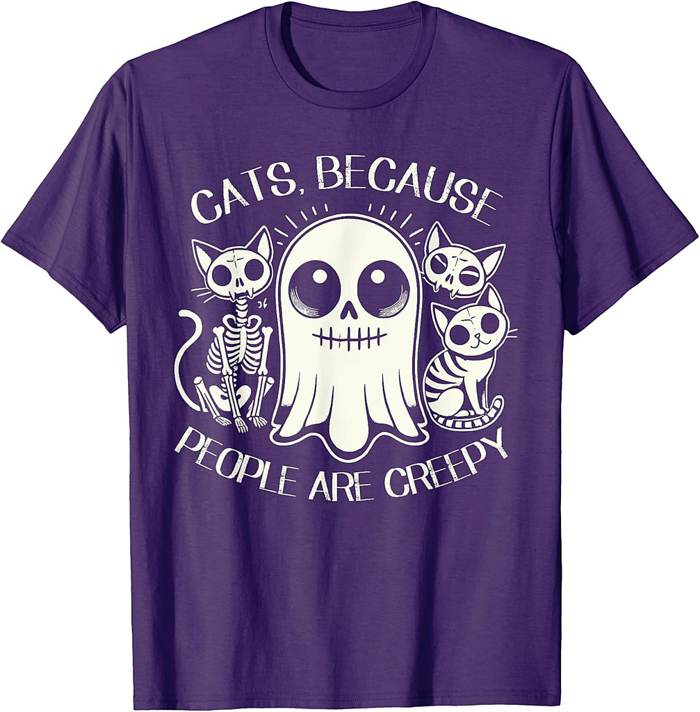 Cats Because People Are Creepy Shirt Cat Lovers Halloween Men Women Kids T-Shirt