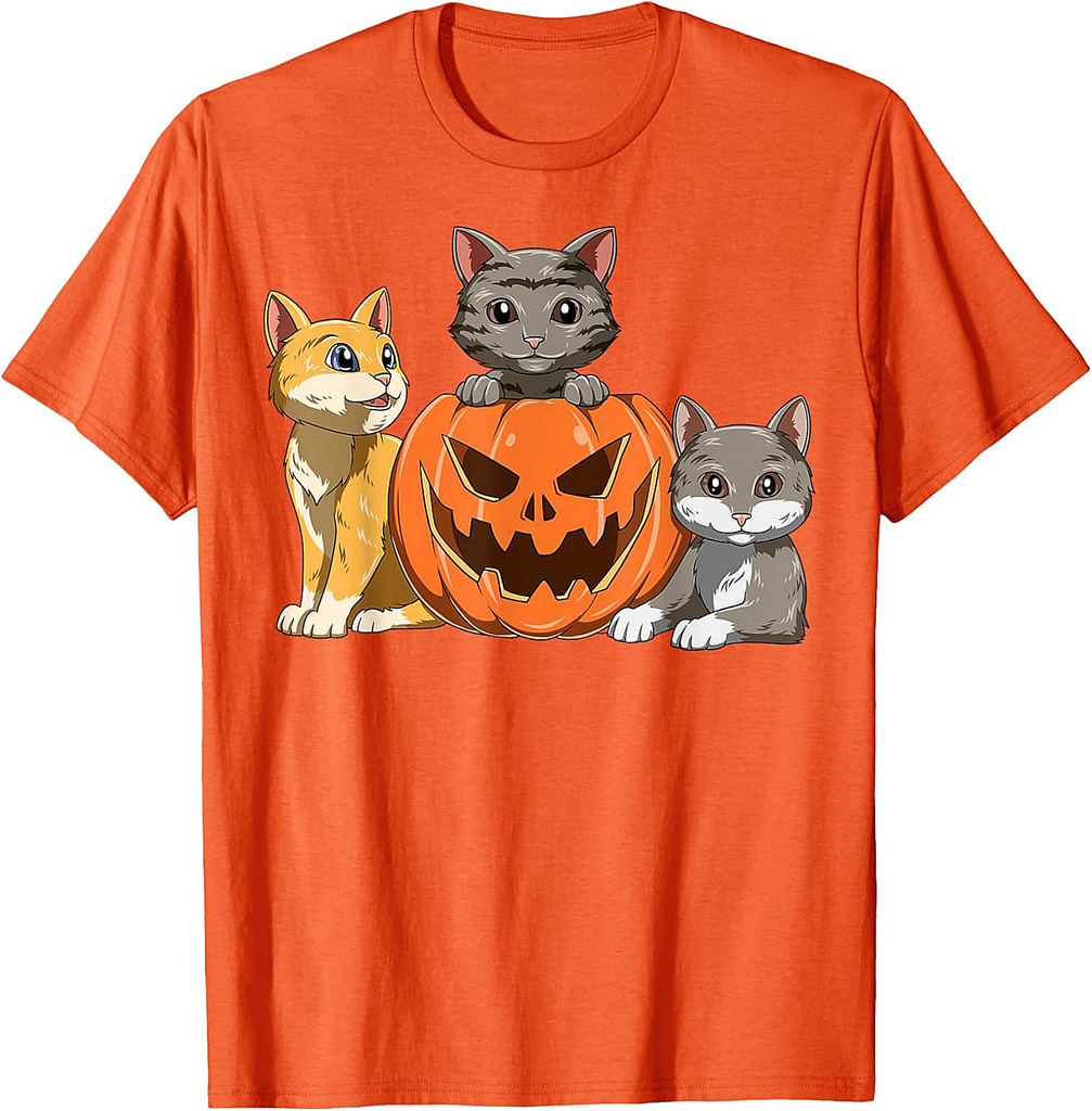 Cats Halloween Pumpkin Cats on Pumpkin Halloween Themed Cat T-Shirt