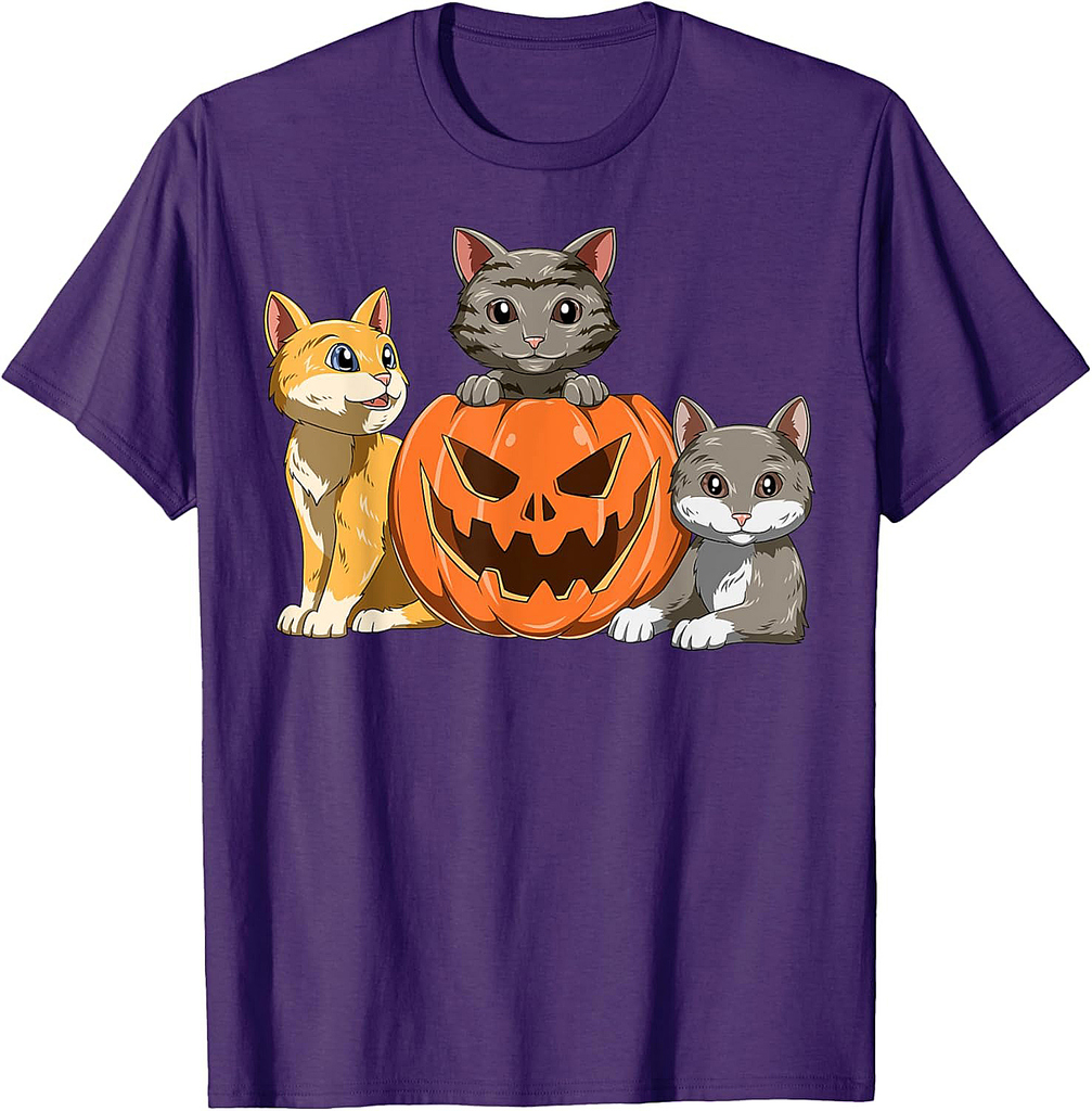 Cats Halloween Pumpkin Cats on Pumpkin Halloween Themed Cat T-Shirt