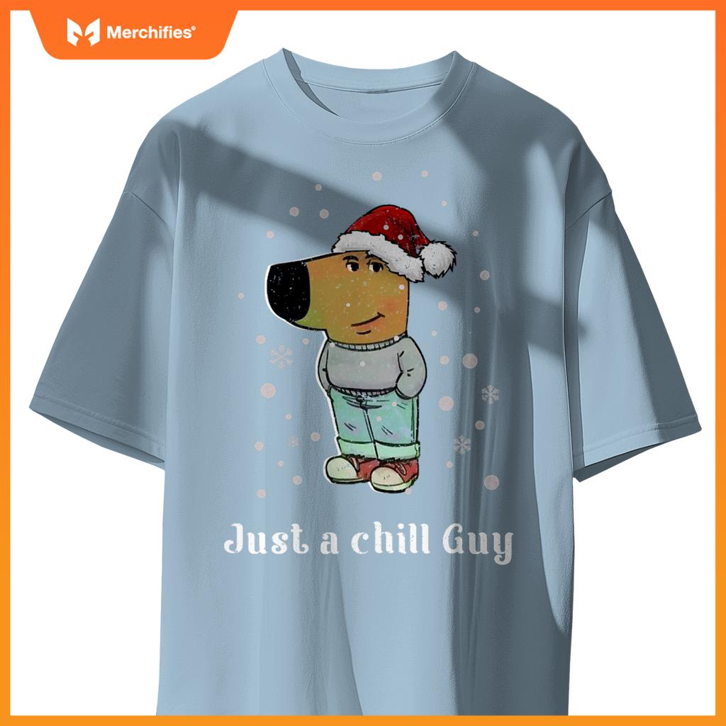 Chill Guy Dog With Christmas Hat Funny Chill Guy Meme T-Shirt