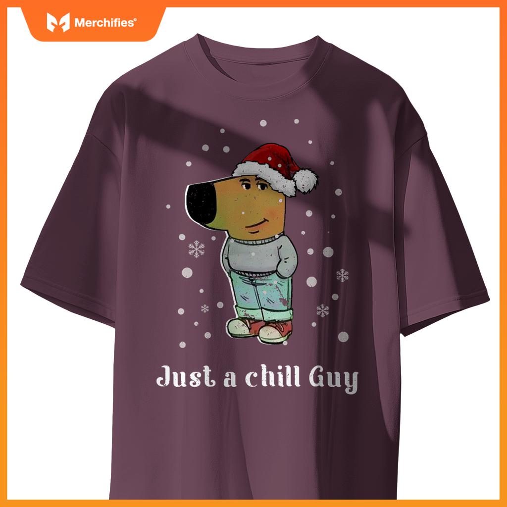 Chill Guy Dog With Christmas Hat Funny Chill Guy Meme T-Shirt