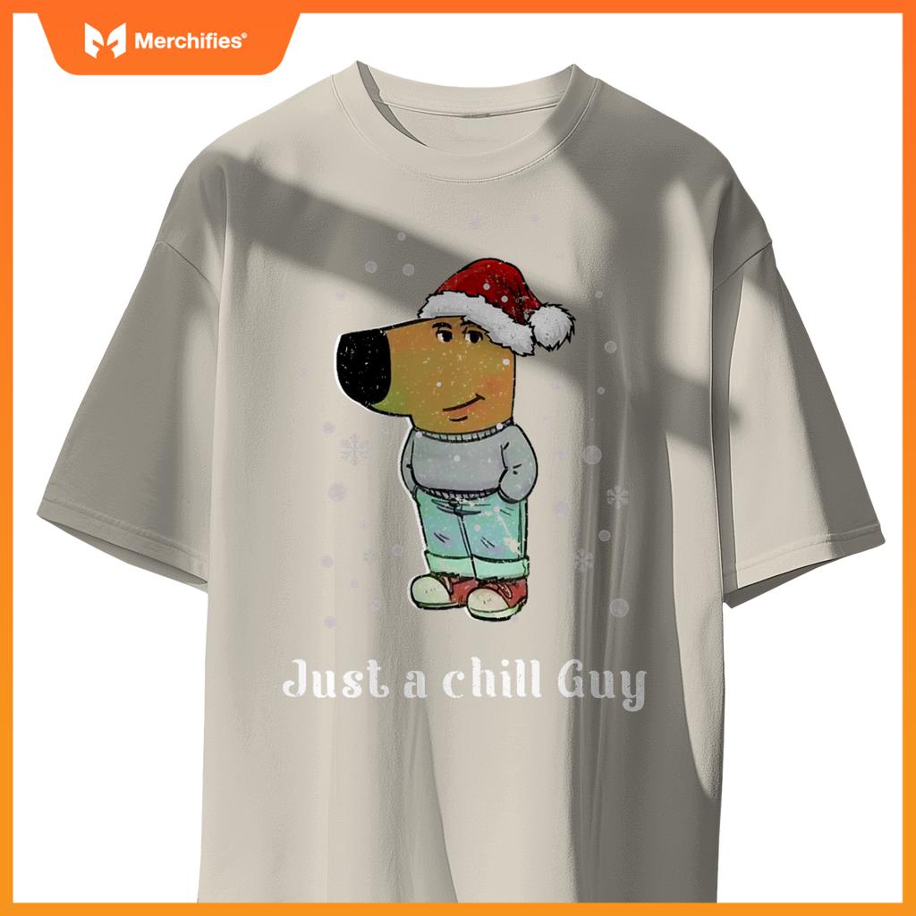 Chill Guy Dog With Christmas Hat Funny Chill Guy Meme T-Shirt