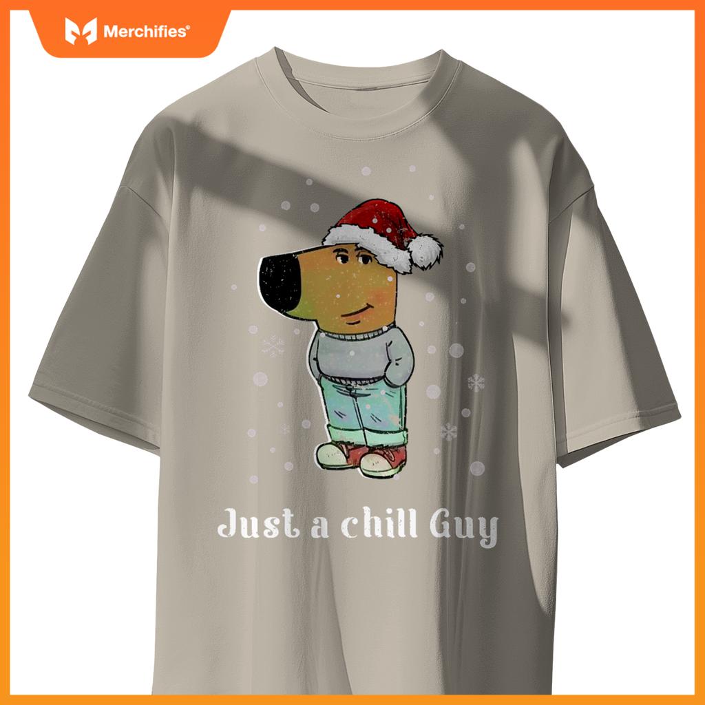 Chill Guy Dog With Christmas Hat Funny Chill Guy Meme T-Shirt