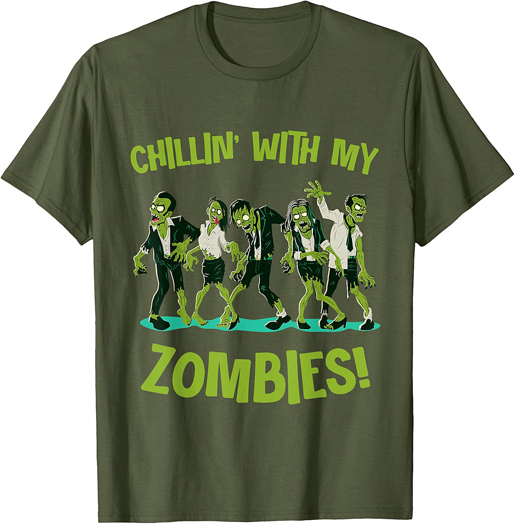 Chillin With My Zombies Funny Halloween Group Friend Costume T-Shirt
