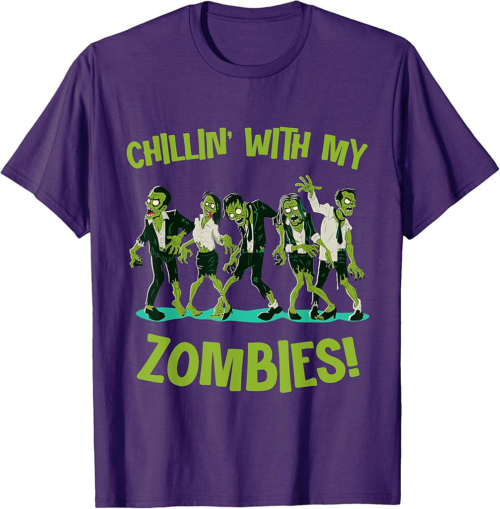 Chillin With My Zombies Funny Halloween Group Friend Costume T-Shirt