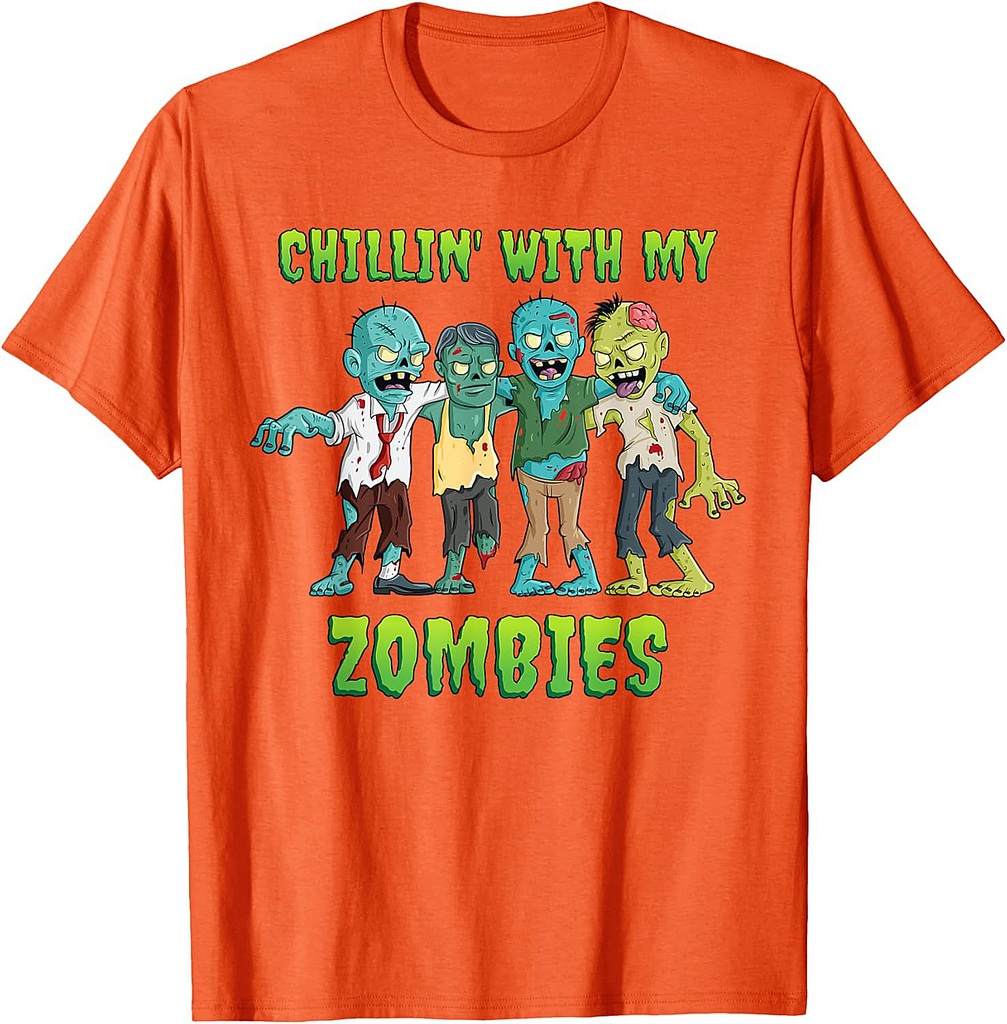 Chillin With My Zombies Halloween Boys Kids Funny T-Shirt