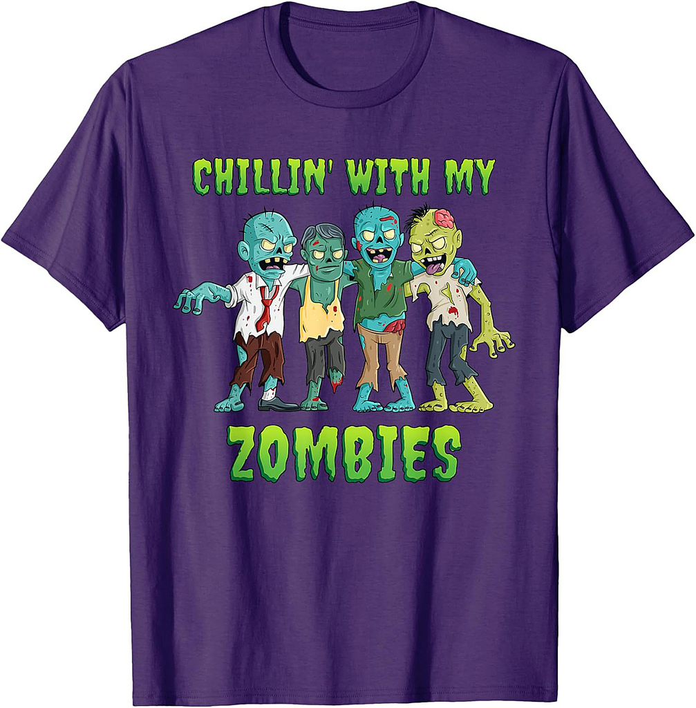 Chillin With My Zombies Halloween Boys Kids Funny T-Shirt