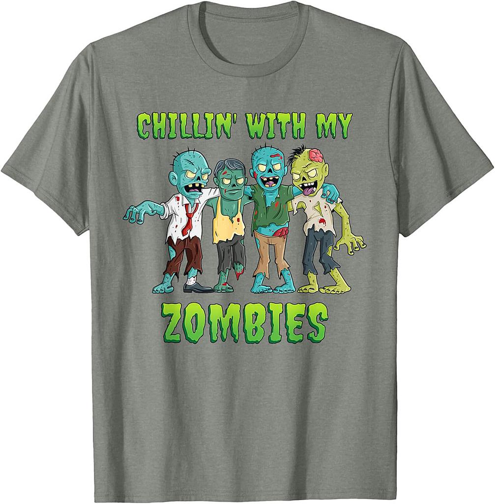 Chillin With My Zombies Halloween Boys Kids Funny T-Shirt