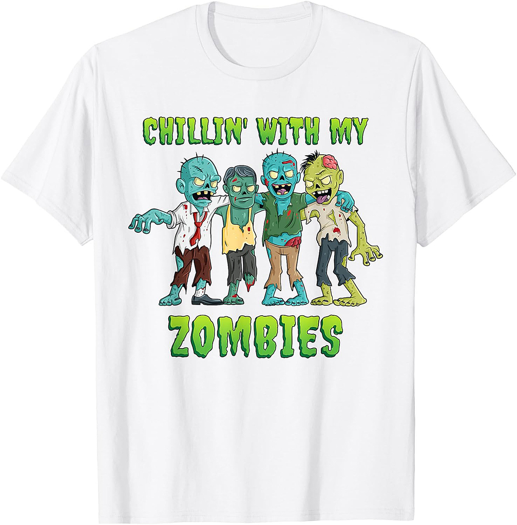 Chillin With My Zombies Halloween Boys Kids Funny T-Shirt