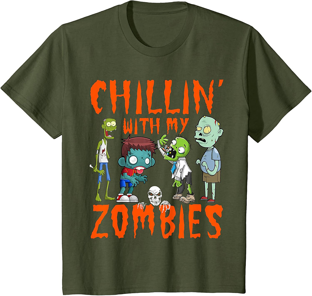 Chillin With My Zombies Halloween Funny Zombie Boys T-Shirt