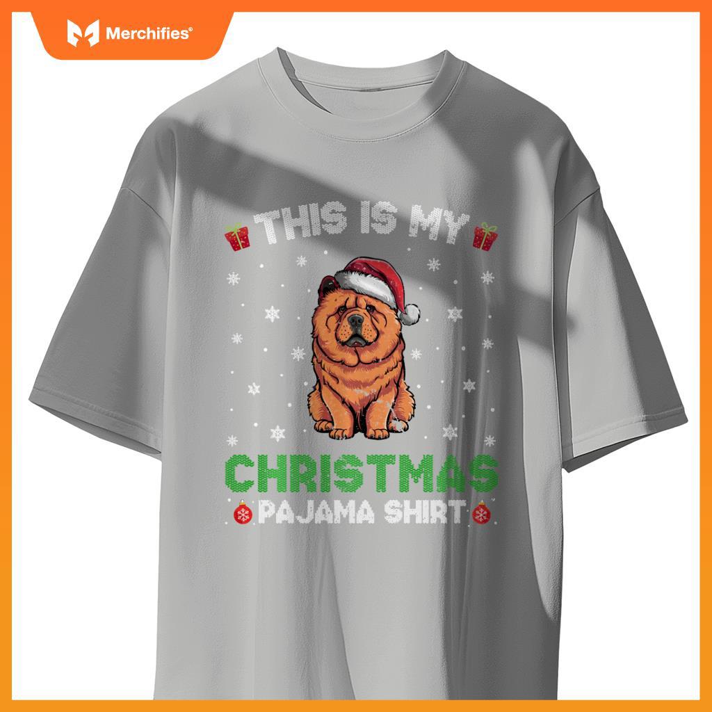 Chow Chow Dog Wearing Santa Hat Matching Christmas Pajama T-Shirt