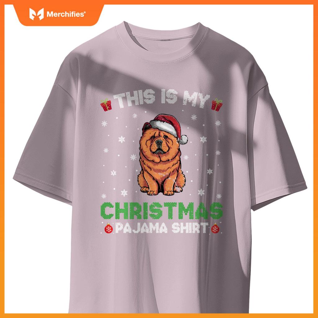 Chow Chow Dog Wearing Santa Hat Matching Christmas Pajama T-Shirt
