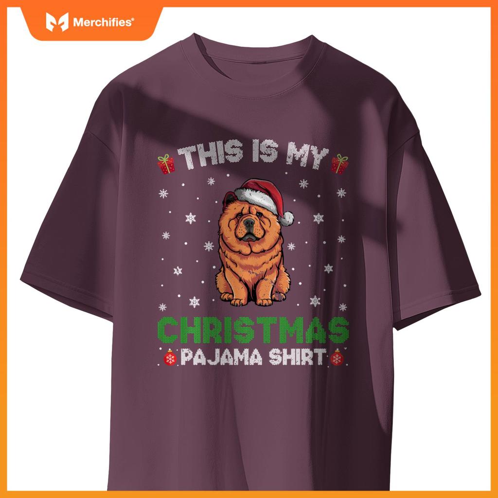 Chow Chow Dog Wearing Santa Hat Matching Christmas Pajama T-Shirt