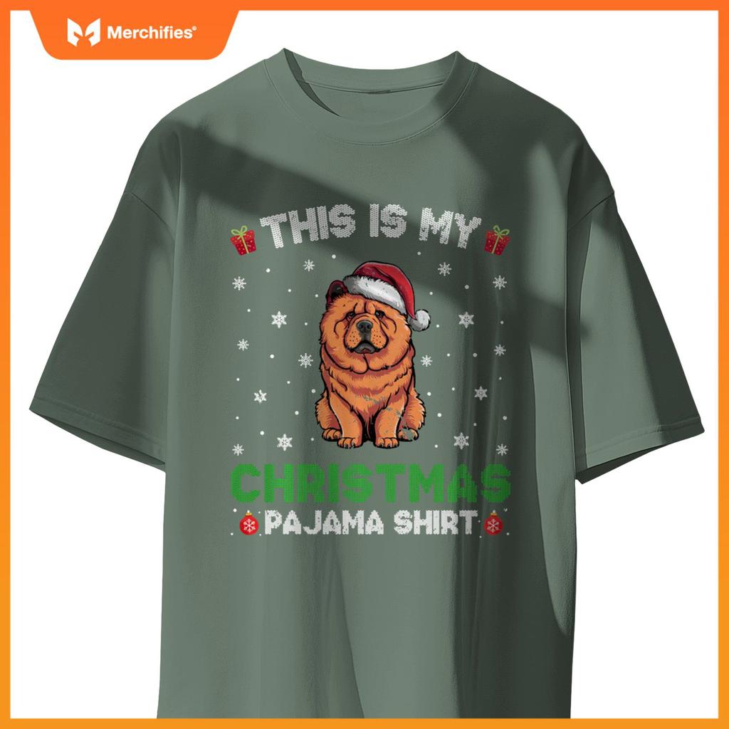 Chow Chow Dog Wearing Santa Hat Matching Christmas Pajama T-Shirt